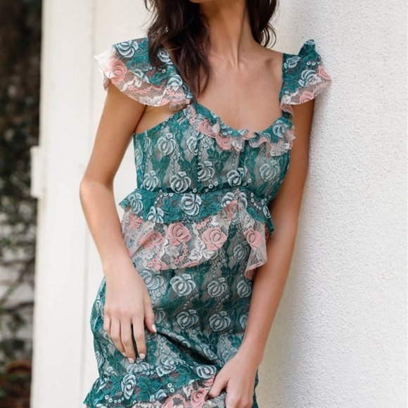 Lace Layered Ruffle Detail Midi Dress - Picture 5 of 6